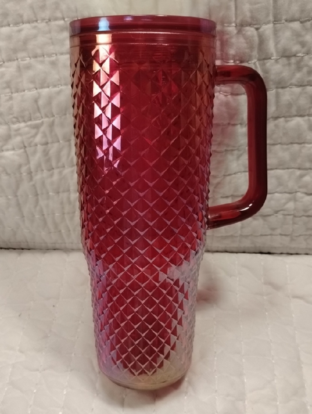 Mainstays Pink Textured 30 oz Tumbler with Handle Without Straw